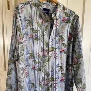 TOMMY BAHAMA Men's Long Sleeve 2XTall Button Down Stripe/Floral Motif